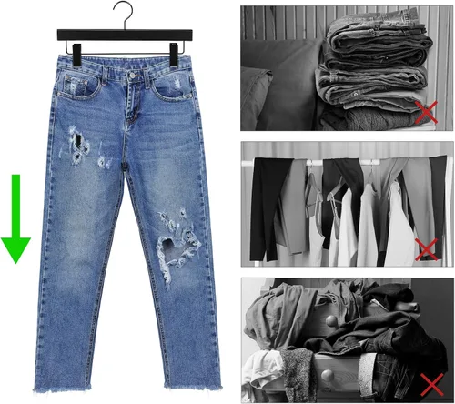Vista 5 de TOPIA HANGER Perchas de madera negra para pantalones, perchas de falda de madera con clips, percha de lujo para jeans con gancho plano anti-óxido