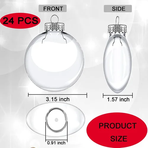 Vista 2 de Adornos de plástico transparente de 3.15 pulgadas, bolas de Navidad, adornos transparentes rellenables para manualidades, 24