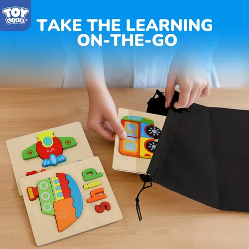 Vista 6 de TOY Life Rompecabezas para niños de 2 a 4 años, 4 vehículos con ortografía de madera para niños pequeños de 3 a 5 años, juguetes Montessori, regalos
