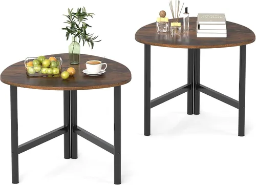 Vista 11 de Giantex Mesa auxiliar triangular, mesa auxiliar de madera con parte superior de mármol sintético y patas de metal, mesas decorativas para sofá, mesa