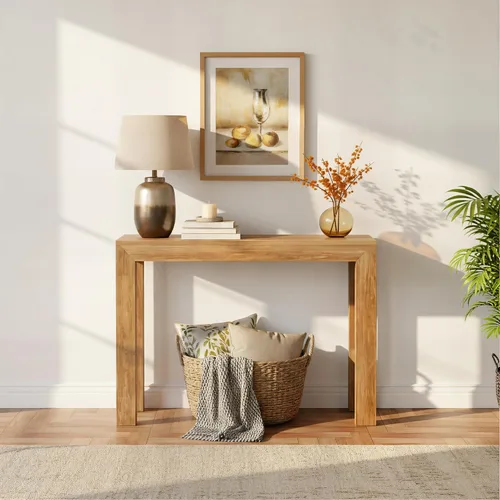 Vista 15 de Plank+Beam Mesa consola moderna de madera maciza, 46 pulgadas, mesa de sofá, mesa de entrada estrecha para pasillo, detrás del sofá, sala de estar