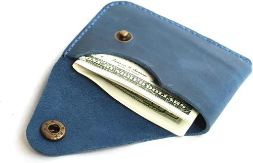 Vista 6 de Handmade Genuine Leather Card Holder with Snap Closure - Ultra Slim Minimalist Wallet, Hand-Stitched Compact Front Pocket Card Case for Men & Women