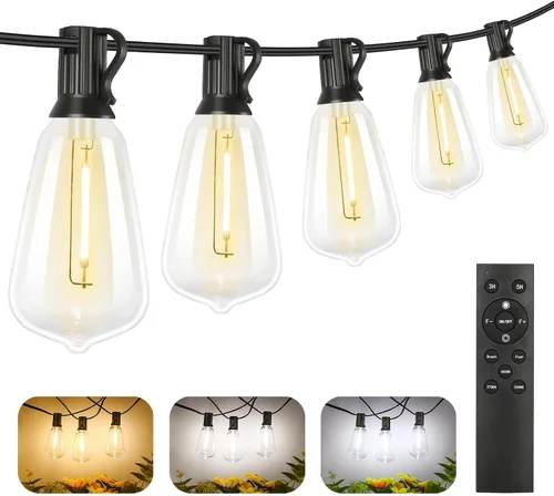 Vista 11 de Brightever Luces de Cadena para Exteriores de 25 Pies, Luces de Patio ST38 con 13 Bombillas Edison, Luces Colgantes Impermeables Conectables