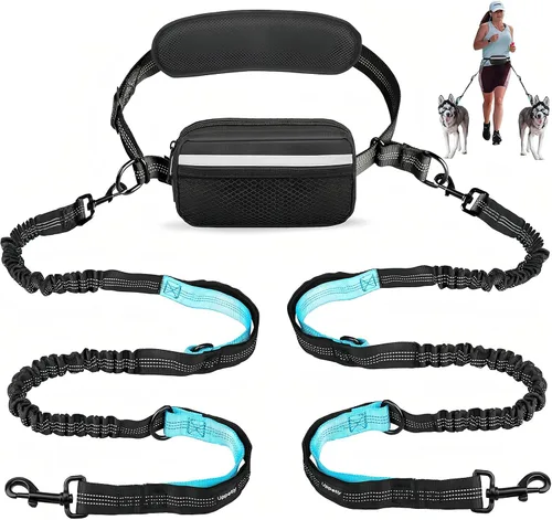 Vista 11 de Uppetly Correa de correr para perros manos libres con cinturón de cintura, cuerda elástica de doble asa retráctil para perros pequeños y medianos