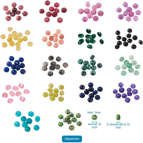 Vista 7 de Pandahall - 450 cuentas de jade facetadas naturales teñidas de 0.157 pulgadas (0.157 in), cuentas de piedras preciosas espaciadoras sueltas pequeñas