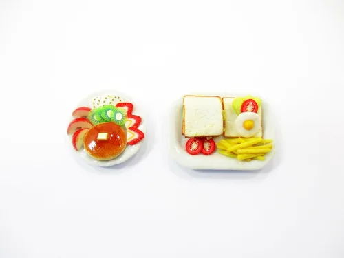 Vista 3 de Casa de muñecas Miniatura Comida 2 Desayuno Mantequilla Panqueque Cerámica Plato 16172 Butter pancakes clay food snacks set, mini 2 morning meal