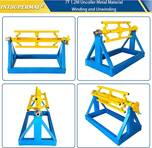Vista 7 de INTSUPERMAI Heavy-Duty Cast Iron Auto Material Coiling/Uncoiling System - 7T Capacity with 4-Rod Hydraulic Adjustment & Triangular Reinforcement for