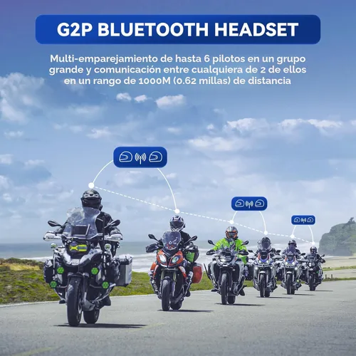 Vista 2 de LEXIN G2P Auriculares Bluetooth para Casco de Motocicleta, Sistemas de Comunicación de Intercomunicación en Grupo, Radio FM/ 6