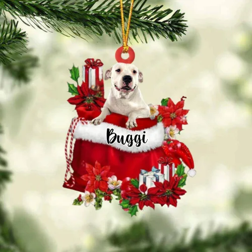 Vista 184 de Perro Akita Inu personalizado en bolsa de regalo, adorno de Navidad, nombre personalizado, regalo para amantes de los perros, familia, Navidad