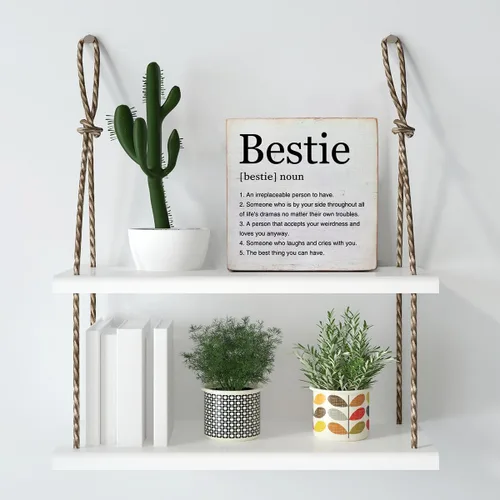 Vista 5 de Regalos de Bestie, decoración de madera con texto en inglés «Best Friend», decoración de escritorio de madera, decoración del hogar para estante