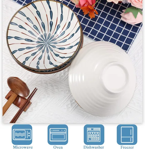 Vista 4 de Zopeal Juego de 4 tazones de cerámica para ramen de 40 onzas con palillos, cucharas y estantes de cerámica asiática para sopa Udon Soba Pho, fideos