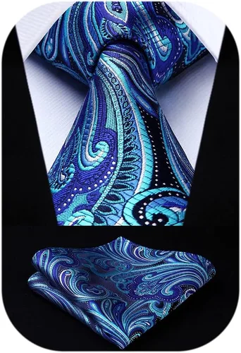 Vista 216 de HISDERN Corbatas para hombre, corbata de cachemira y bolsillo cuadrado tejido clásico floral para hombre, corbata de fiesta de boda