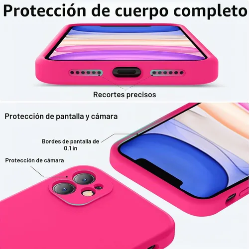 Vista 4 de Vooii Funda compatible con iPhone 11, silicona líquida mejorada con bordes planos, protección de cámara, forro de microfibra antiarañazos suave Rosa