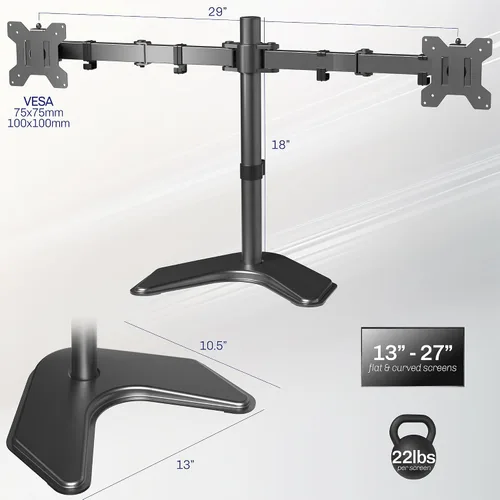 Vista 3 de VIVO STAND-V002F Soporte de escritorio independiente para monitores LED LCD dual de hasta 27 pulgadas, brazos totalmente ajustables de alta Negro