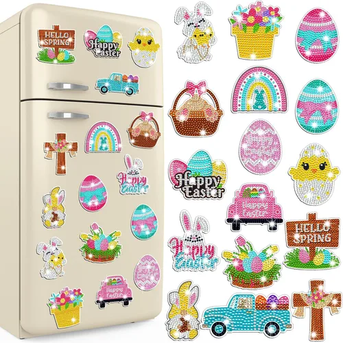 Vista 15 de Umigy 16 piezas de imanes de arte de diamante navideño para refrigerador, verde lima y rojo, imanes de pintura de diamantes de Navidad, hombre
