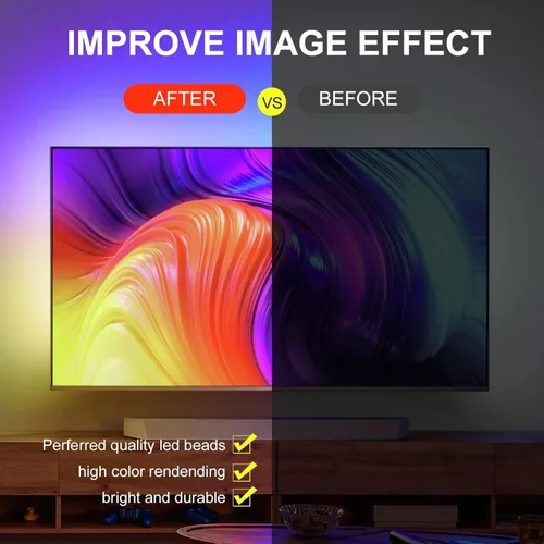 Vista 4 de Tira LED para TV, luces LED RGB inteligentes de 3.28 pies para televisores de 24 a 32 pulgadas, sincronización de música, aplicación Bluetooth