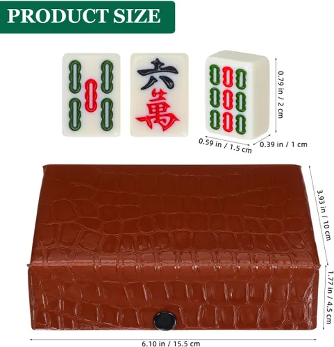 Vista 2 de BESTOYARD Mini juego de mahjong de viaje portátil con 146 azulejos marrón estuche de transporte para adultos principiantes y ancianos, reuniones