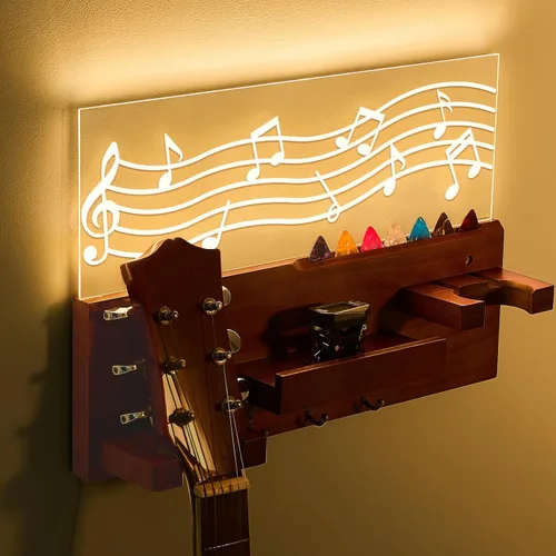 Vista 7 de Threehoney - Soporte de pared para guitarra con 3 ganchos, color claro