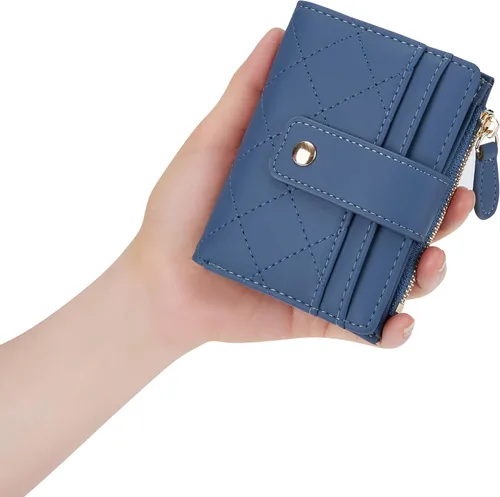 Vista 44 de Cartera de cuero para mujer, pequeña, compacta, plegable, con bolsillo para monedas con cremallera
