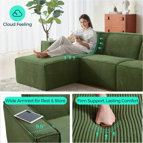 Vista 3 de LINSY HOME Sofá Seccional Modular, Sofá de 105" en Forma de U de 3 Asientos con 2 Otomanas, Sofás Seccionales de Pana Tipo Nube para Sala de Estar