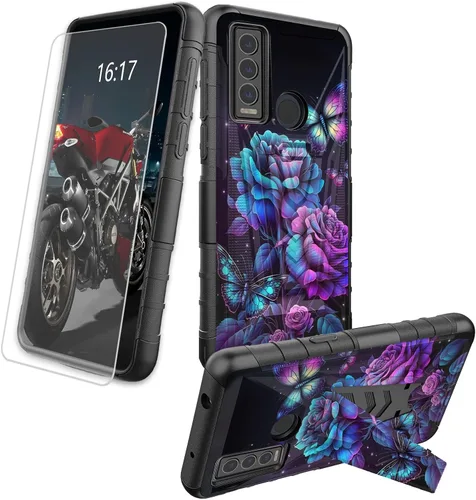 Vista 45 de Funda para AT&T Maestro Max 2021/Cricket Ovation 2 con protector de pantalla de vidrio templado, funda resistente con función atril integrada