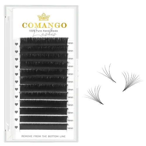 Vista 28 de CoMango Easy Fan - Extensiones de pestañas rizadas C/D de 0.05/0.003 in, pestañas de volumen que florecen automáticamente, color negro mate 2D-20D