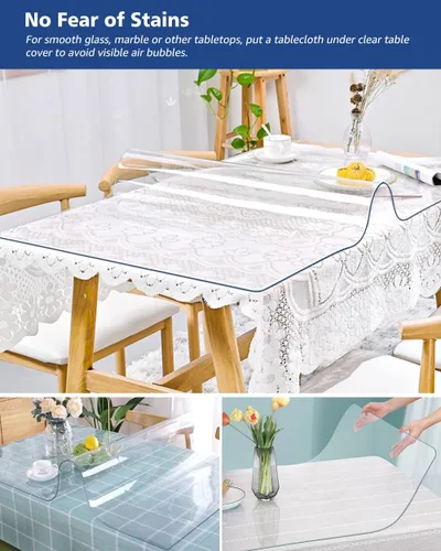 Vista 3 de Mantel de mesa transparente de PVC de 8 x 48 pulgadas, protector de 1.5mm de grosor, topper de mesa de cristal, mantel rectangular de vinilo, tapete
