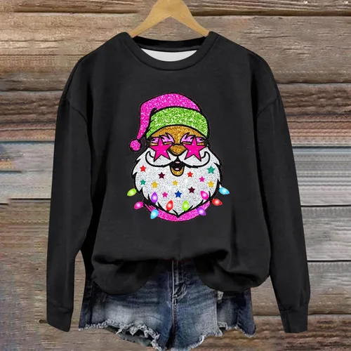 Vista 2 de Novelty Pullover for Women Funny Christmas Graphic Printed Sweatshirt Casual Loose Fit Tops Shirts Crew Neck Blouse