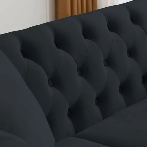 Vista 8 de 80" Black Velvet Chesterfield Sofa for Living Room,2 Pcs 3 Seater Sofa Button Tufted Nailhead Trimming Rolled Arms with Wood Frame with 4 Pillows
