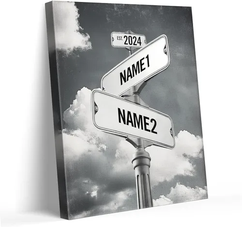 Vista 9 de Impresiones en lienzo personalizadas: letrero de calle Crossroads para parejas, arte de pared, nombres y fechas, regalo personalizado, impresión