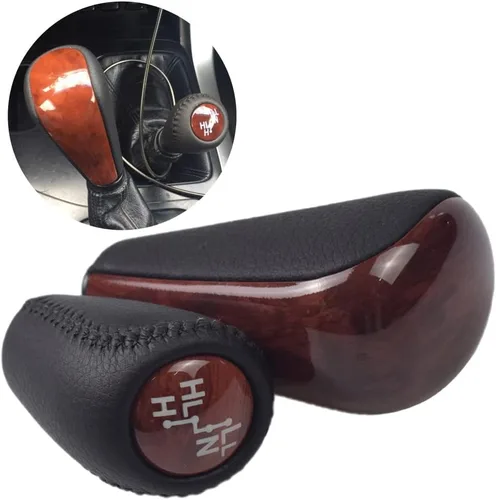 Vista 6 de Cuero automático con perilla de palanca de cambios de madera para Toyota Prado 120 2003 2004 2005 2006 2007 2008 2009 (1 pieza de nogal)