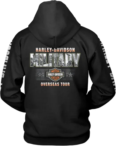 Vista 2 de Harley-Davidson Military - Sudadera con capucha para hombre, diseño gráfico negro, collage militar, épico, Negro