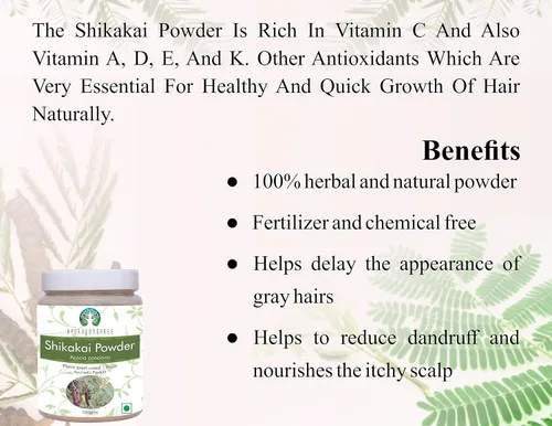 Vista 2 de AYURVEDASHREE Shikakai Powder 100 Gm Acacia concinna Fruit Pods Powder Limpiador y acondicionador natural para el cabello Vegano Sin OMG