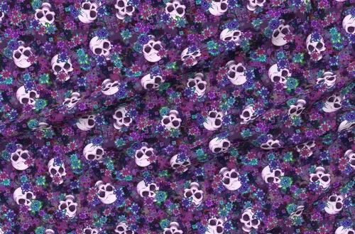 Vista 4 de Spoonflower Tela - Flores Calaveras Calavera Patrón Floral Flor Rockabilly Impreso en Tela de Gasa Barrio Gordo - Costura Ropa de Moda Vestidos