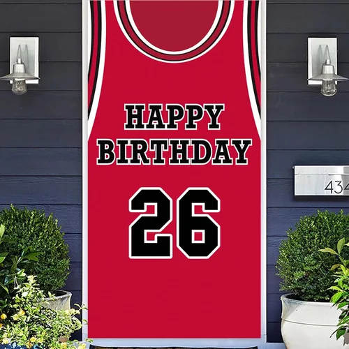 Vista 12 de Cartel de feliz cumpleaños 10 pancarta de fondo rojo de baloncesto estrella jugador de deportes decoración para hombre niño 10 cumpleaños