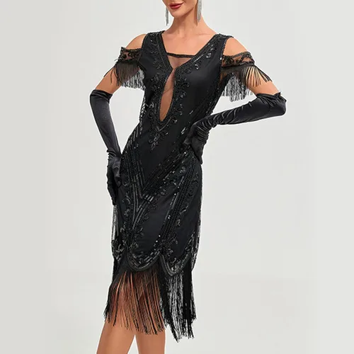 Vista 4 de Divhosrg CocktailDresses 2023 Party Sexy Dress Fashion Solid Color Sequin Fringe Dress Sparkly Dresses for Women