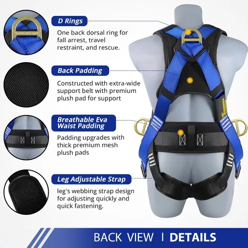 Vista 3 de TRSMIMA Arnés de seguridad para protección contra caídas, kit de arnés de techo para hombre, arnés de construcción de cuerpo completo con cordón
