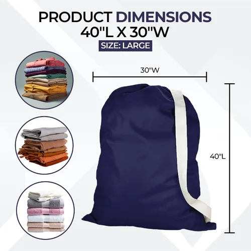 Vista 2 de Bolsa de lavandería de nailon azul marino resistente con correas, lavable, bolsa de lavandería plegable para viajes, hogar y almacenamiento