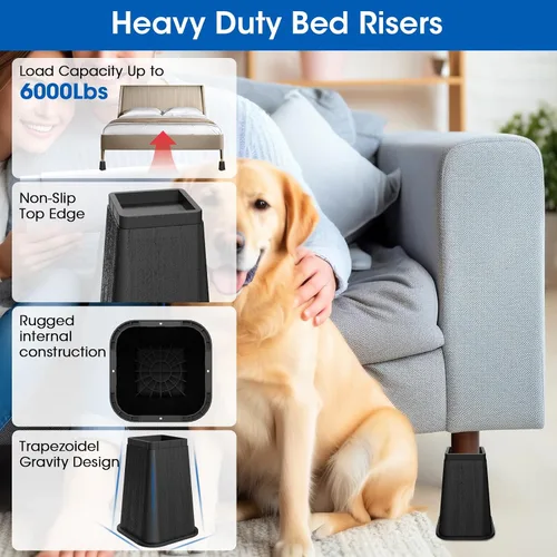 Vista 5 de MYMULIKE Elevador de Cama de 8 Pulgadas de Alta Resistencia, Soportes de Elevación de Muebles Soporta Hasta 6,000 Libras para Mesa, Pata