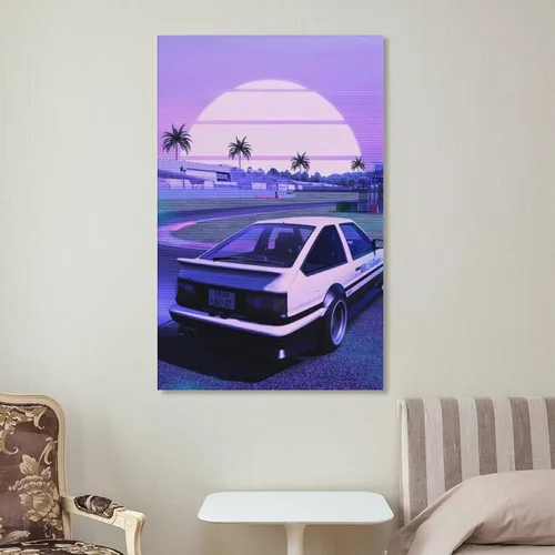 Vista 7 de ALUKAP Cuadro decorativo de la familia de autos Vaporwave Jdm Ae86 de los años 90, arte de pared, pósteres colgantes, 12 x 18 pulgadas