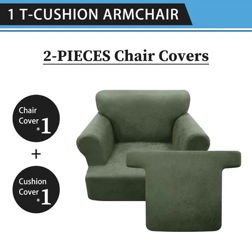 Vista 4 de Fundas para Sillón de 2 Piezas con Cojín en T, Fundas de Aspecto de Cuero para Sofá, Fundas para Sillas, Protector de Muebles Elástico, Funda
