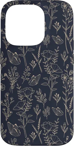 Vista 17 de Butterfly Meadow Botanical Wildflower Pattern (Azul Marino) Funda para iPhone 17