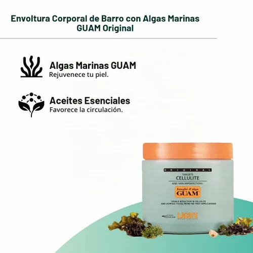 Vista 4 de Guam Envoltura corporal anticelulítica de algas marinas, fórmula original para muslos y piernas, tratamiento reafirmante y tensor, rejuvenecimiento