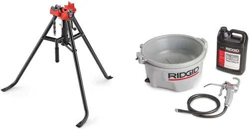 Vista 5 de RIDGID 16703 Modelo 425 Tristand - Tornillo de cadena portátil con patas plegables integradas y bandeja de herramientas, trípode de tornillo
