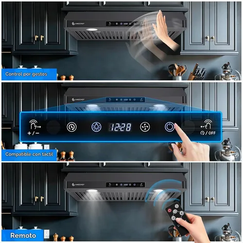 Vista 6 de AMZCHEF Campana extractora de acero inoxidable de 30 pulgadas, ventilador Negro