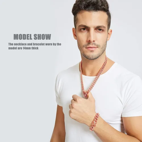 Vista 5 de Jewelry Kingdom 1 Collar o pulsera de eslabones cubanos con hebilla de liberación rápida para hombres y niños, acero inoxidable de oro rosa, cadena