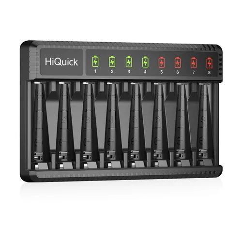 Vista 11 de HiQuick Cargador de batería AA AAA de 8 bahías con 4 pilas AA 2800mAh y 4