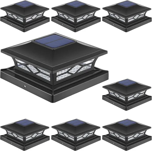 Vista 15 de APONUO - Luces solares para postes, paquete de 4, 2 modos de brillo, luces solares para postes automático encendido/apagado, impermeables