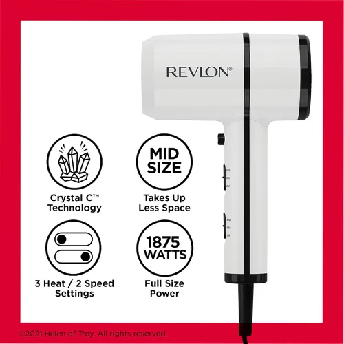 Vista 5 de Revlon Crystal C + secador de pelo compacto de cerámica Brillo duradero y menos encrespamiento