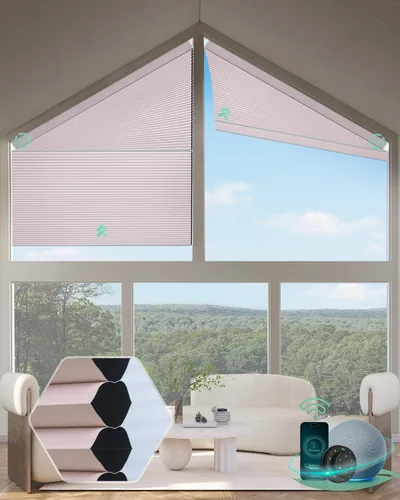 Vista 16 de Yoolax Persianas celulares inteligentes, persianas trapezoidales motorizadas derechas, persianas motorizadas con control remoto compatibles